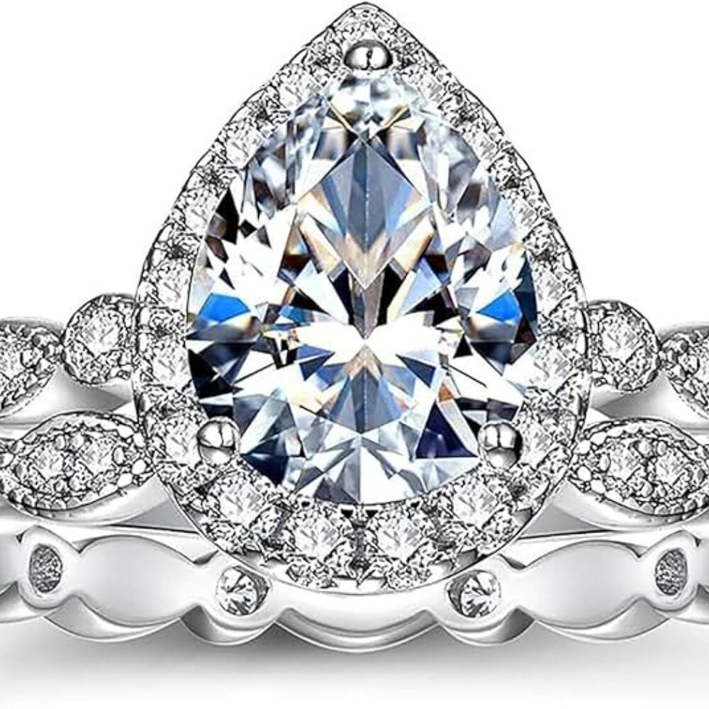 2ct Pear 925 Silver Hypoallergenic D Color VVS1 Moissanite Wedding Ring